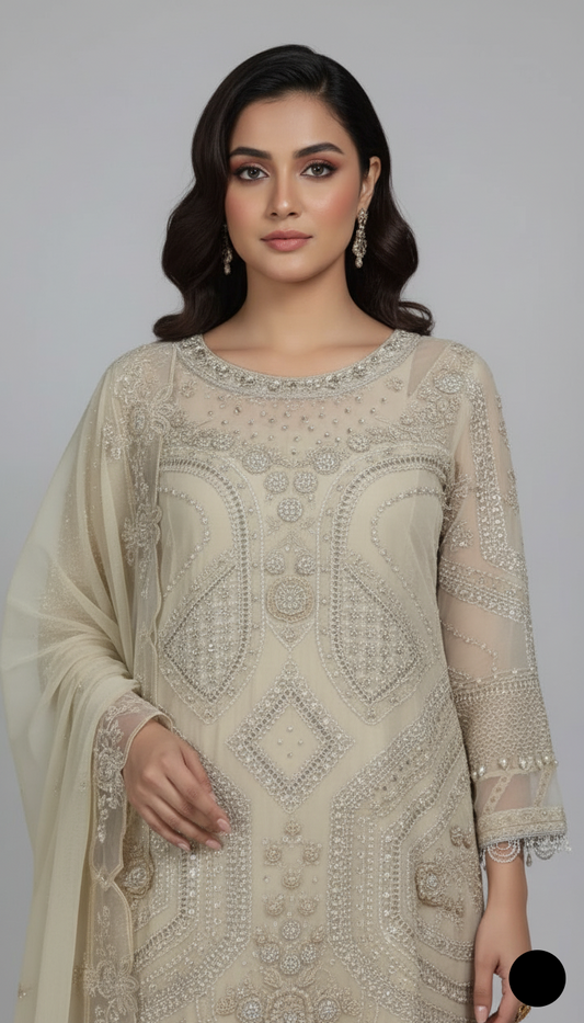 Fawn chiffon Pakistani women's straight shirt side view