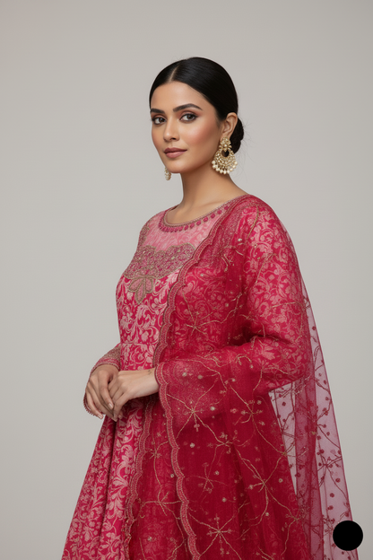 Pink lawn Pakistani women's A-Line casual shirt side view