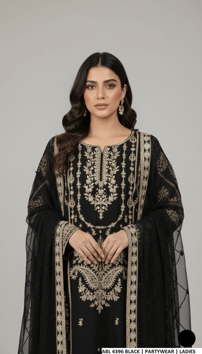 Pakistani women's black chiffon straight shirt back view