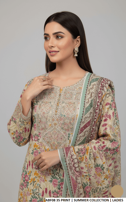 Pakistani women's lawn straight printed shirt plazo side view