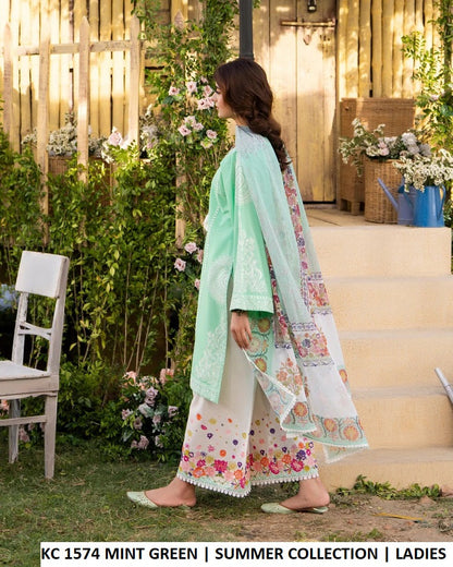 KC Sunehri 1574 Mint Green - Mint Green Embroidered 3-Piece Women's Pakistani Suit