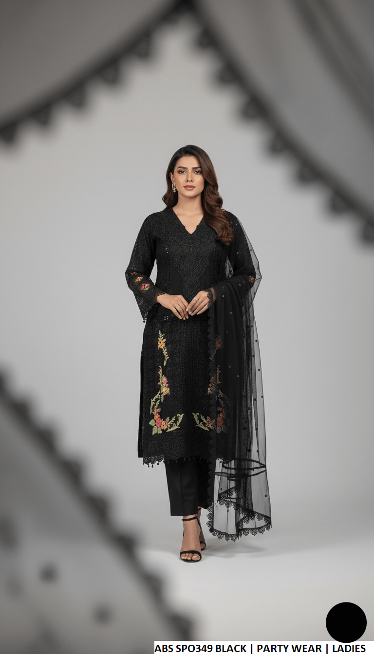 Black chiffon Pakistani women's straight shirt side view