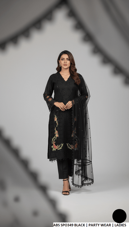 Black chiffon Pakistani women's straight shirt side view