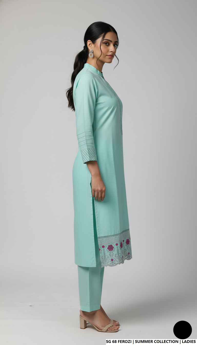 Pakistani women's ferozi lawn 2-piece casual summer suit back view