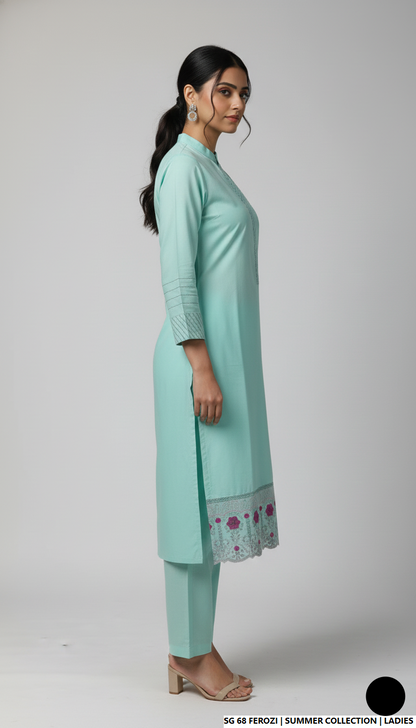 Pakistani women's ferozi lawn 2-piece casual summer suit back view