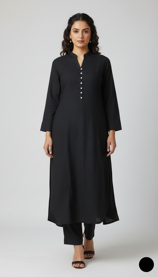 Lawn 2-piece black - Pakistani women's casual summer outfit with cotton trouser and lawn dupatta front view