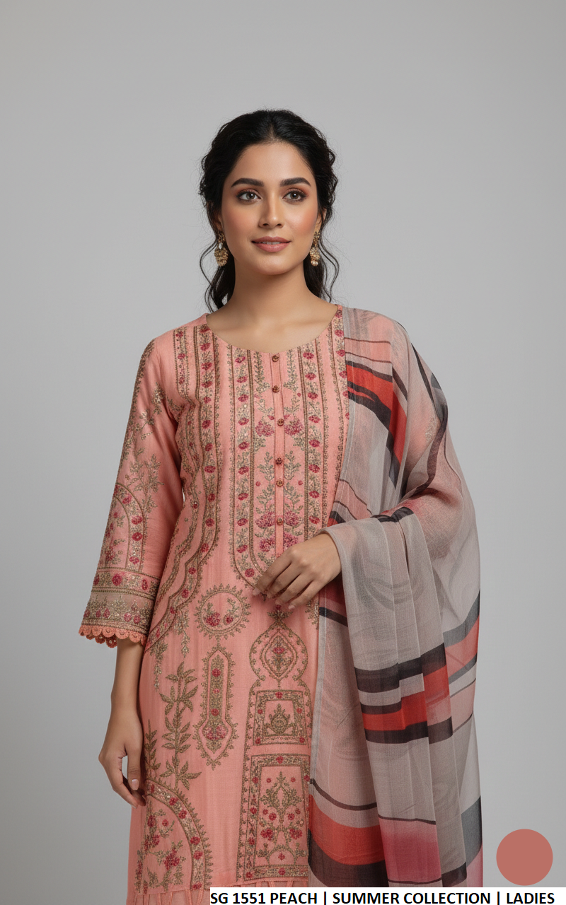 Peach cotton Pakistani women's A-Line casual shirt side view