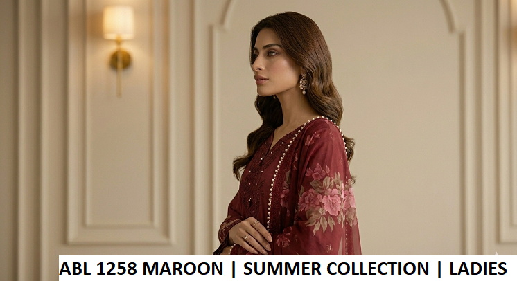 ABL 1258 MAROON - Maroon Cotton Straight 3-Piece Women's Pakistani Suit