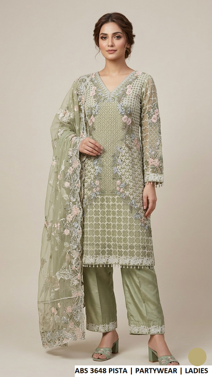 ABS 3648 PISTA - Pista Organza Straight 3-Piece Women's Pakistani Suit