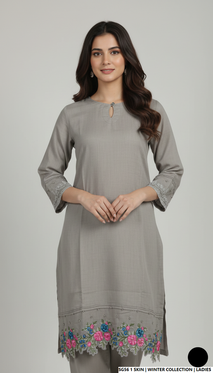 Skin lawn Pakistani women's 2-piece casual summer suit side view