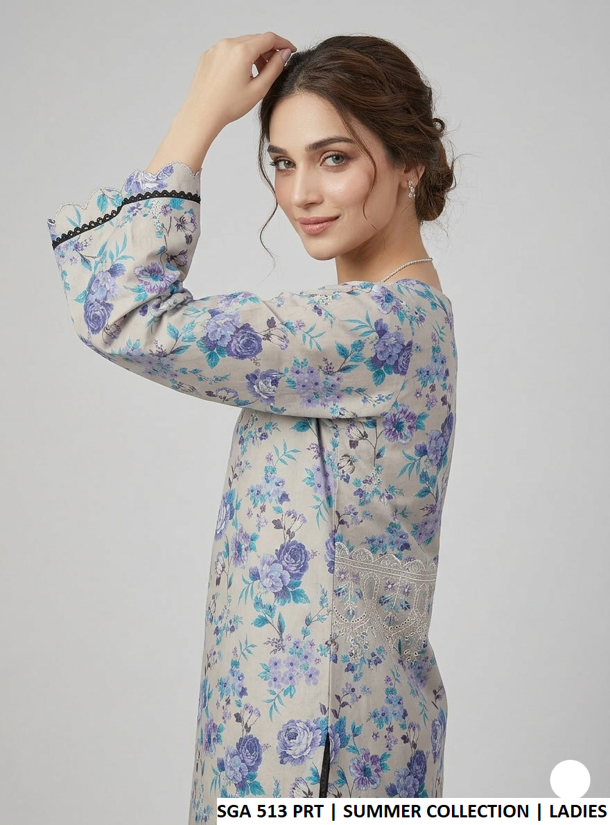 Pakistani women's lawn A-Line printed casual shirt side view