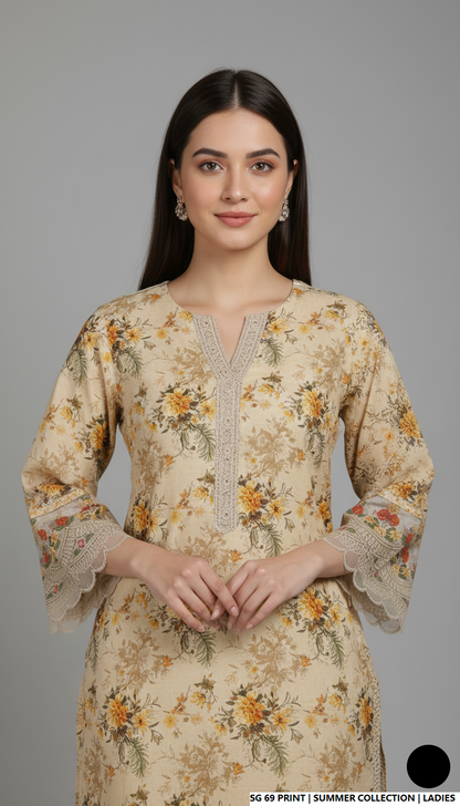 Pakistani women's lawn 2-piece printed casual summer suit side view