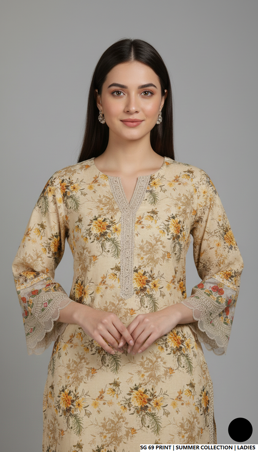 Pakistani women's lawn 2-piece printed casual summer suit side view