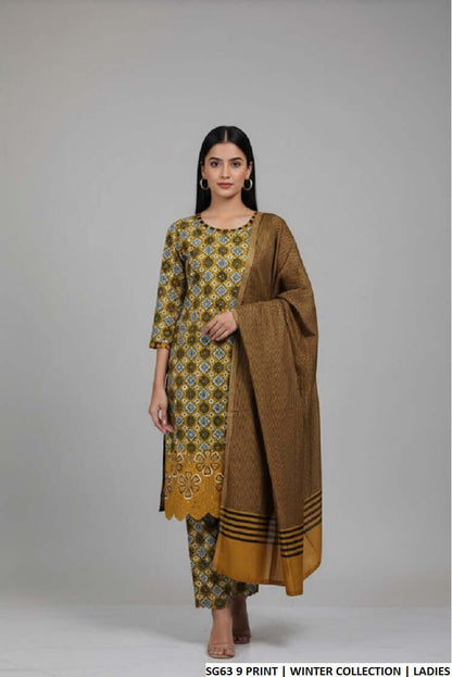 Lawn A-Line printed shirt - Pakistani women's casual summer outfit with cotton trouser and soft net dupatta front view