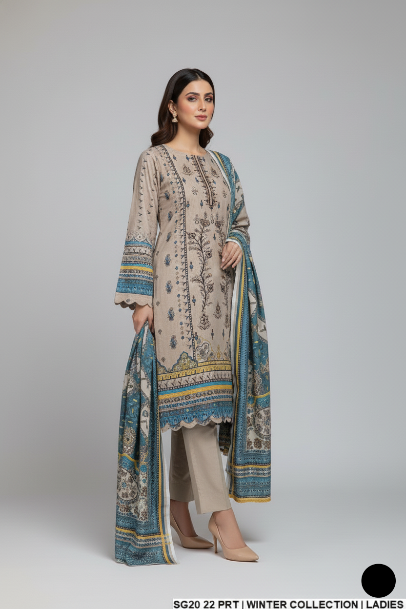 Dhanak straight shirt 3-piece suit SG20 22 - stylish Pakistani women's casual semi-formal dress