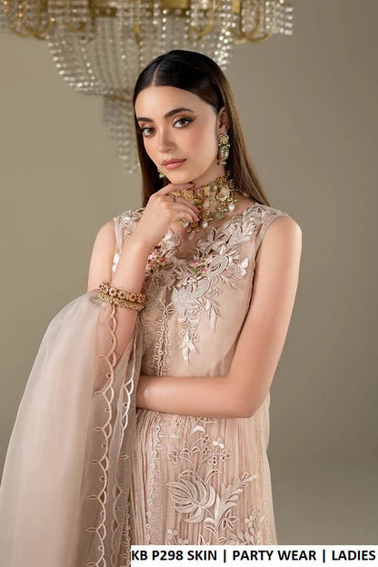 KB P298 SKIN - Skin Organza 3-Piece Women's Suit with Inner Shirt, Sleeves, Dupatta & Elasticized Plazo