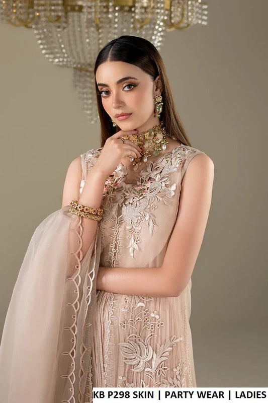 KB P298 SKIN - Skin Organza 3-Piece Women's Suit with Inner Shirt, Sleeves, Dupatta & Elasticized Plazo