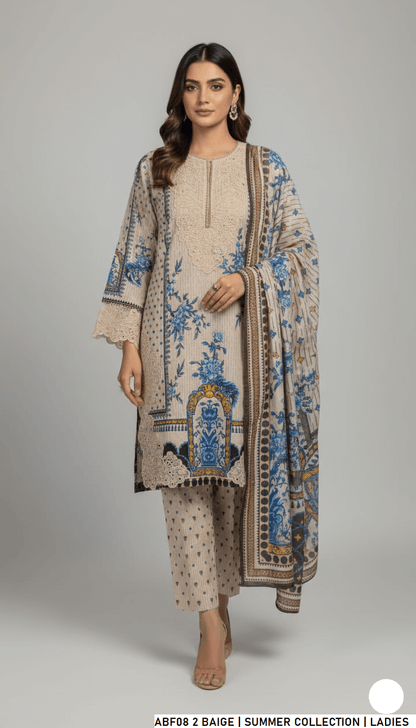 Lawn straight printed shirt - Pakistani women's casual summer outfit with digital print dupatta front view
