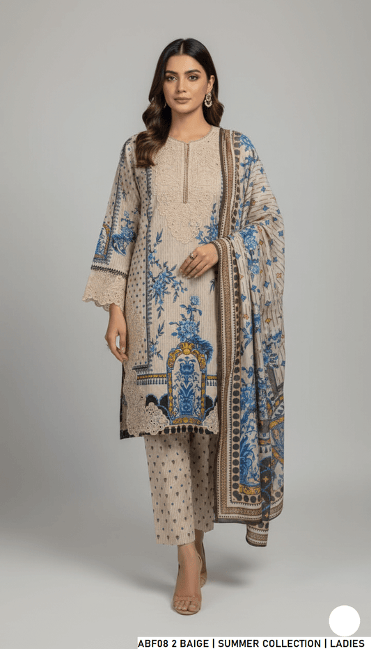 Lawn straight printed shirt - Pakistani women's casual summer outfit with digital print dupatta front view