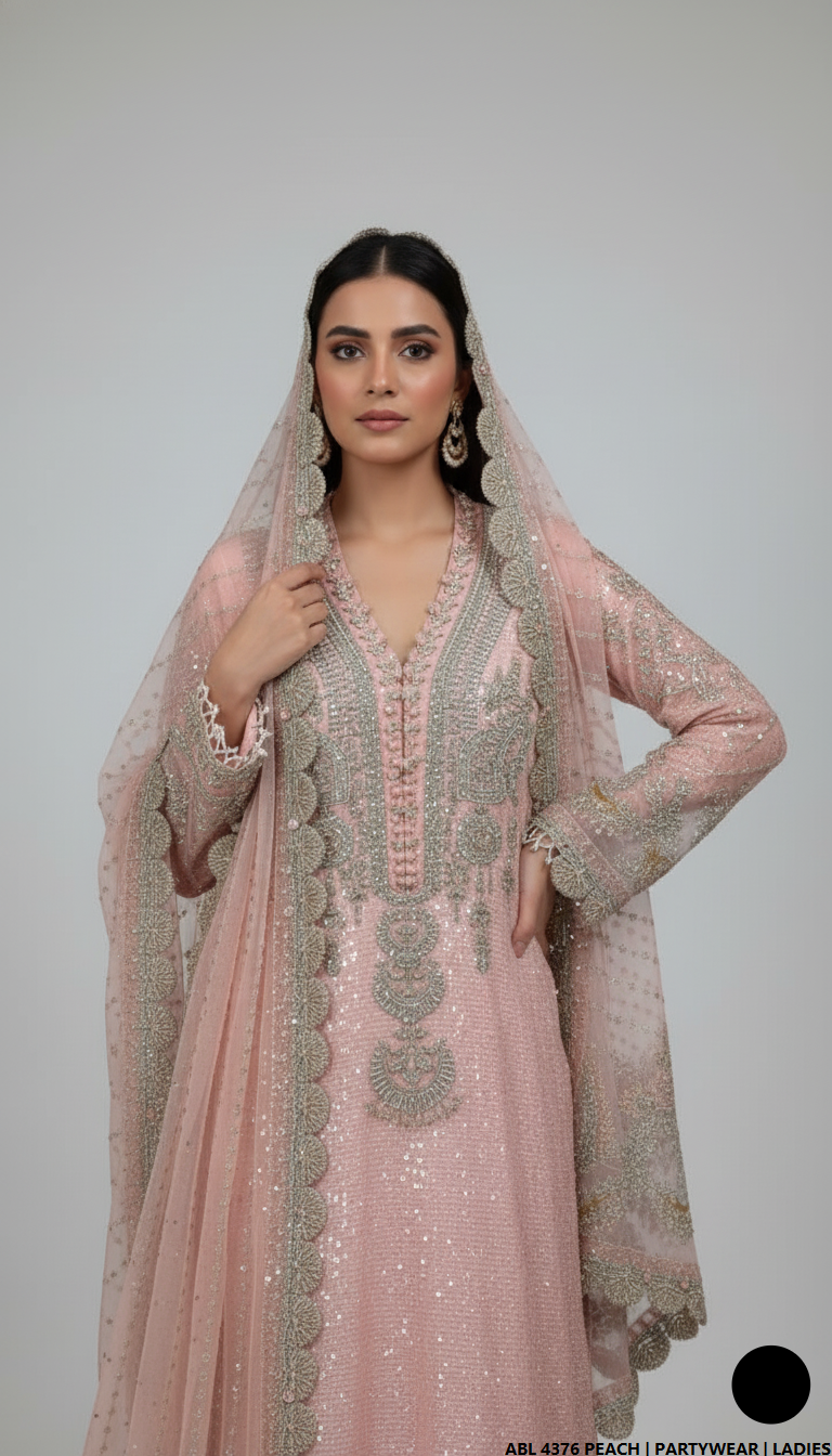 Peach chiffon Pakistani women's straight shirt side view