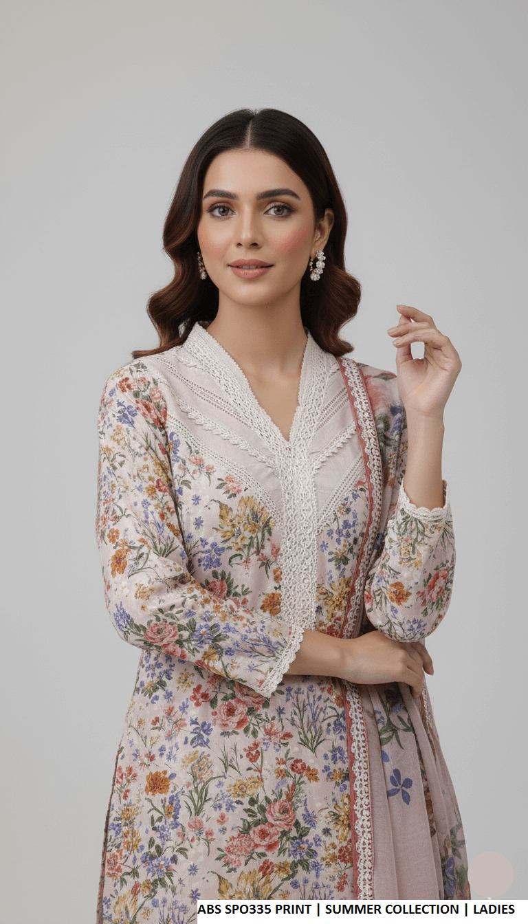 Pakistani women's chiffon printed straight shirt with plazo side view