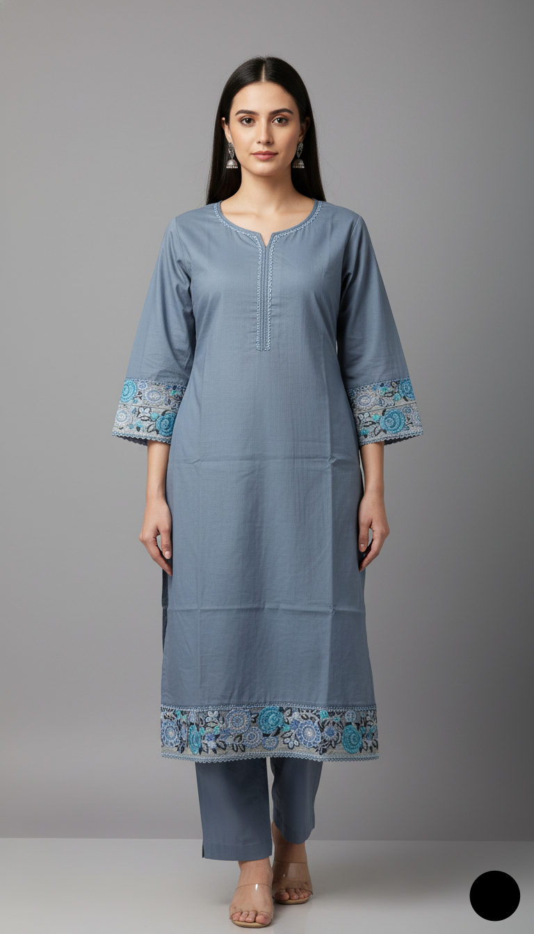 Lawn 2-piece grey - Pakistani women's casual summer outfit with cotton trouser and lawn dupatta front view