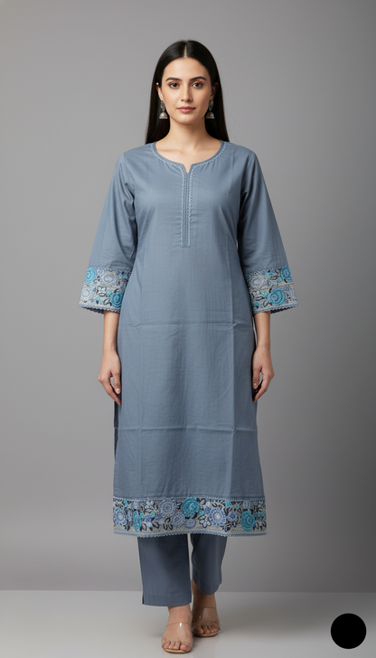 Lawn 2-piece grey - Pakistani women's casual summer outfit with cotton trouser and lawn dupatta front view