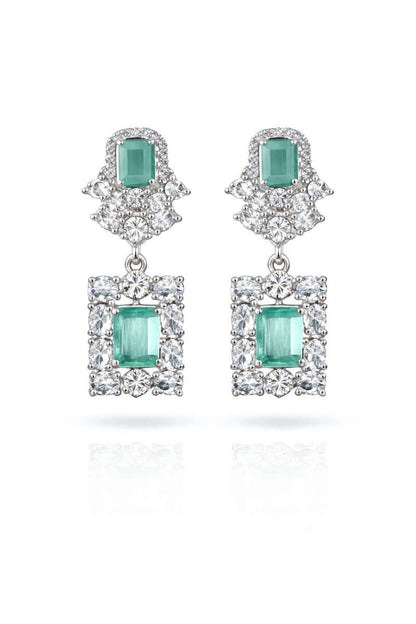 Emerald square drop earrings - Pakistani women's elegant jewelry with emerald square stone drop design front view