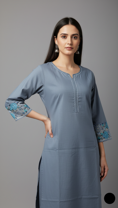Grey lawn Pakistani women's 2-piece casual summer suit back view