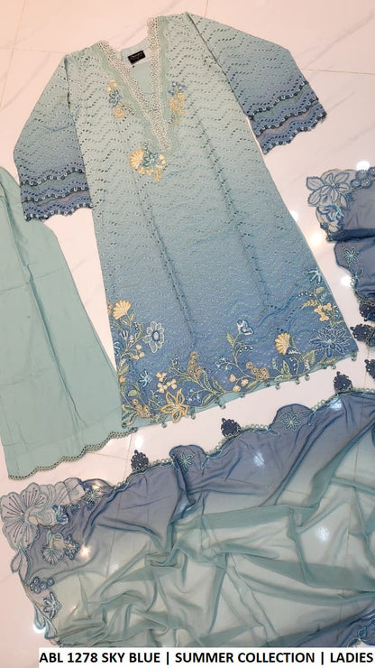 ABL 1278 SKY BLUE - Sky Blue Poly Lawn Straight 3-Piece Women’s Pakistani Suit