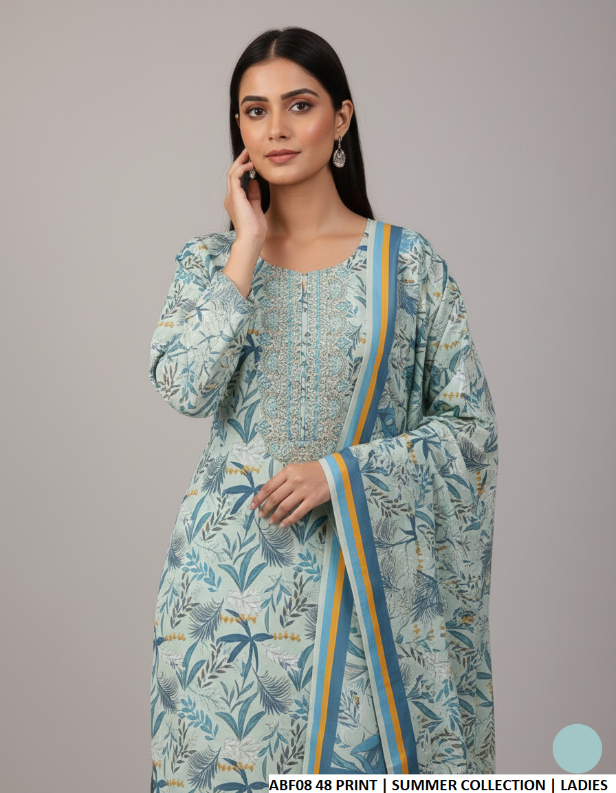 Lawn straight shirt bell bottom trouser printed - Pakistani women's casual summer outfit with digital print dupatta front view