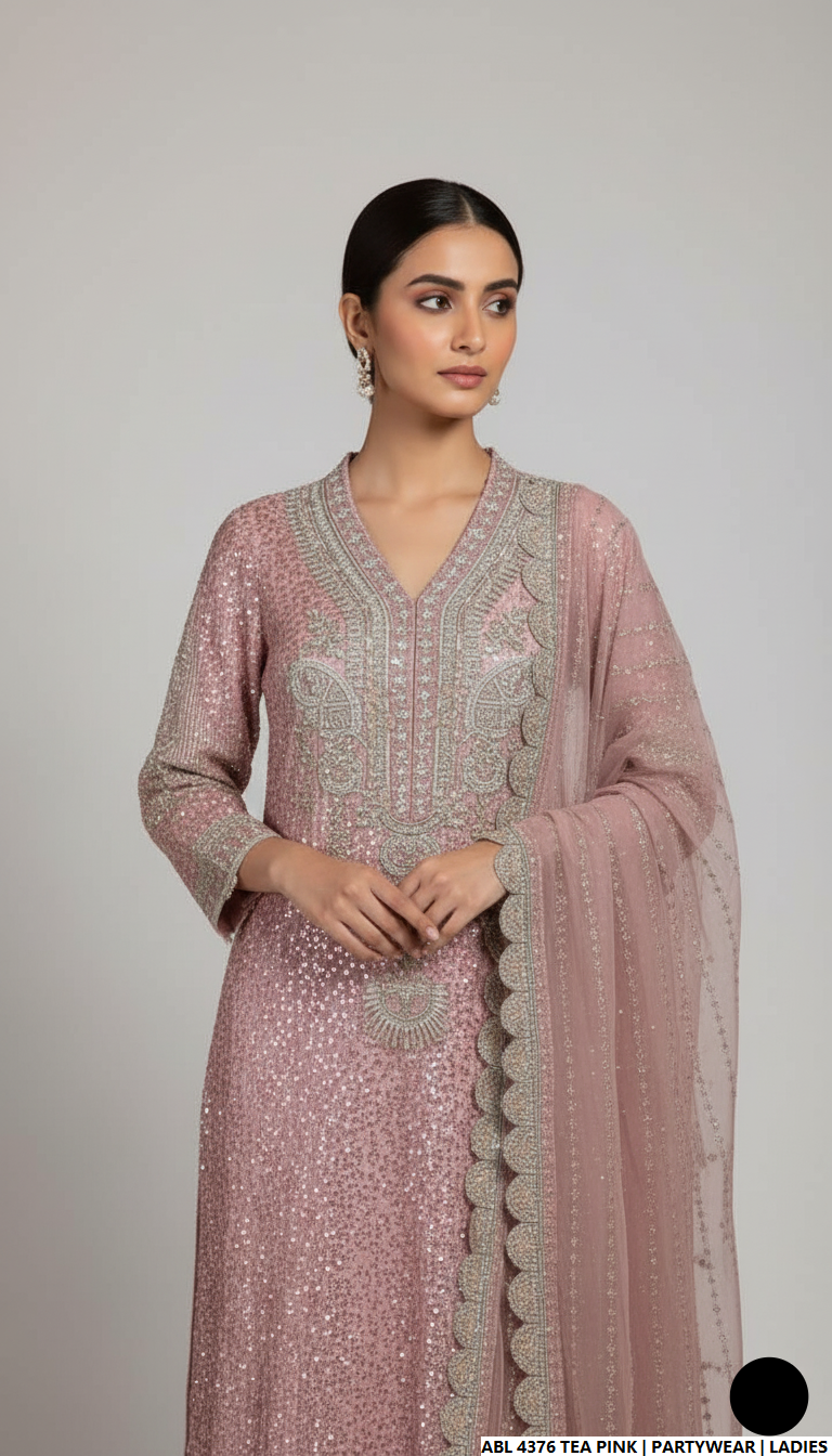 Tea pink chiffon Pakistani women's straight shirt side view