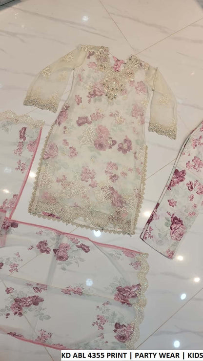 KD ABL 4355 PRINT chiffon Pakistani kids floral printed straight shirt party wear back view