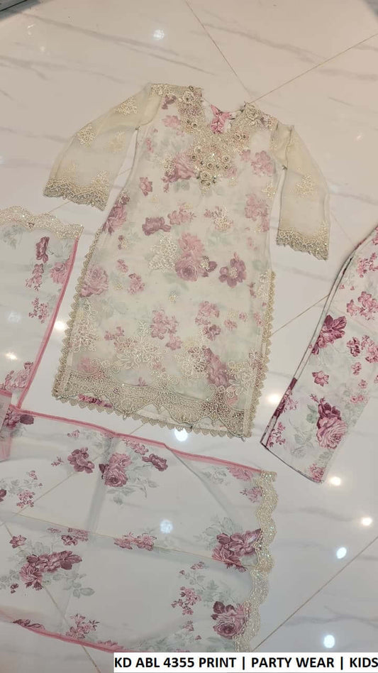 KD ABL 4355 PRINT chiffon Pakistani kids floral printed straight shirt party wear back view