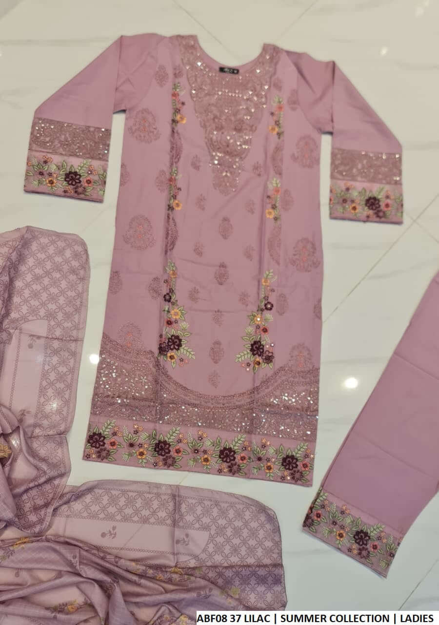 Lilac cotton Pakistani women's casual straight shirt back view