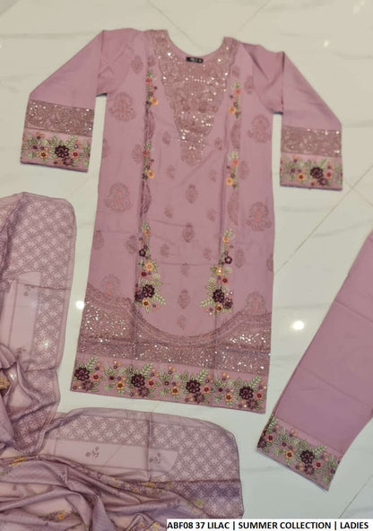 Lilac cotton Pakistani women's casual straight shirt back view