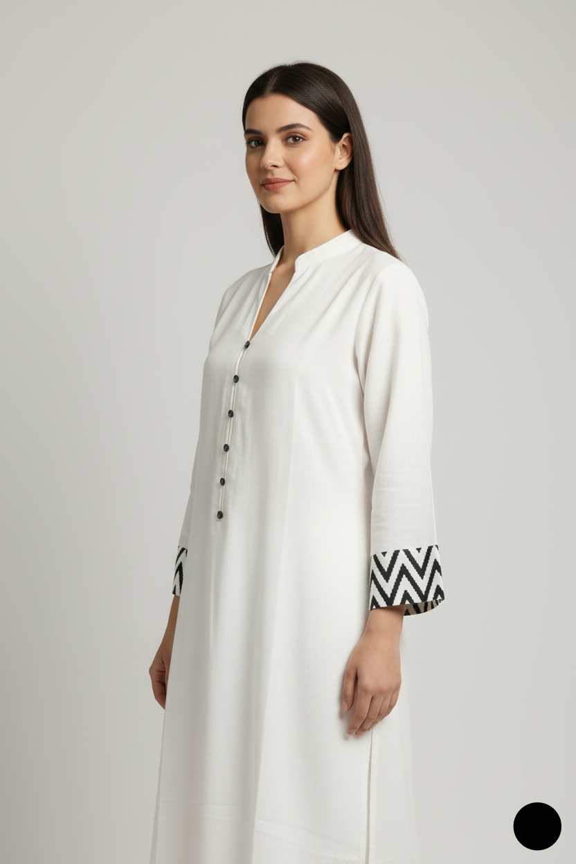 Pakistani women's off white lawn A-Line casual shirt detail view