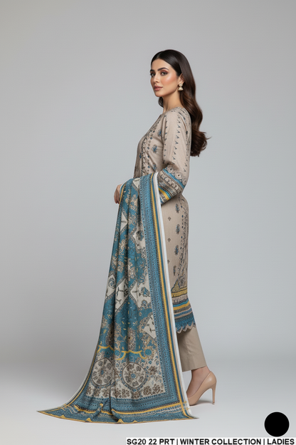 SG20 22 Dhanak women's 3-piece Pakistani outfit with shawl back view