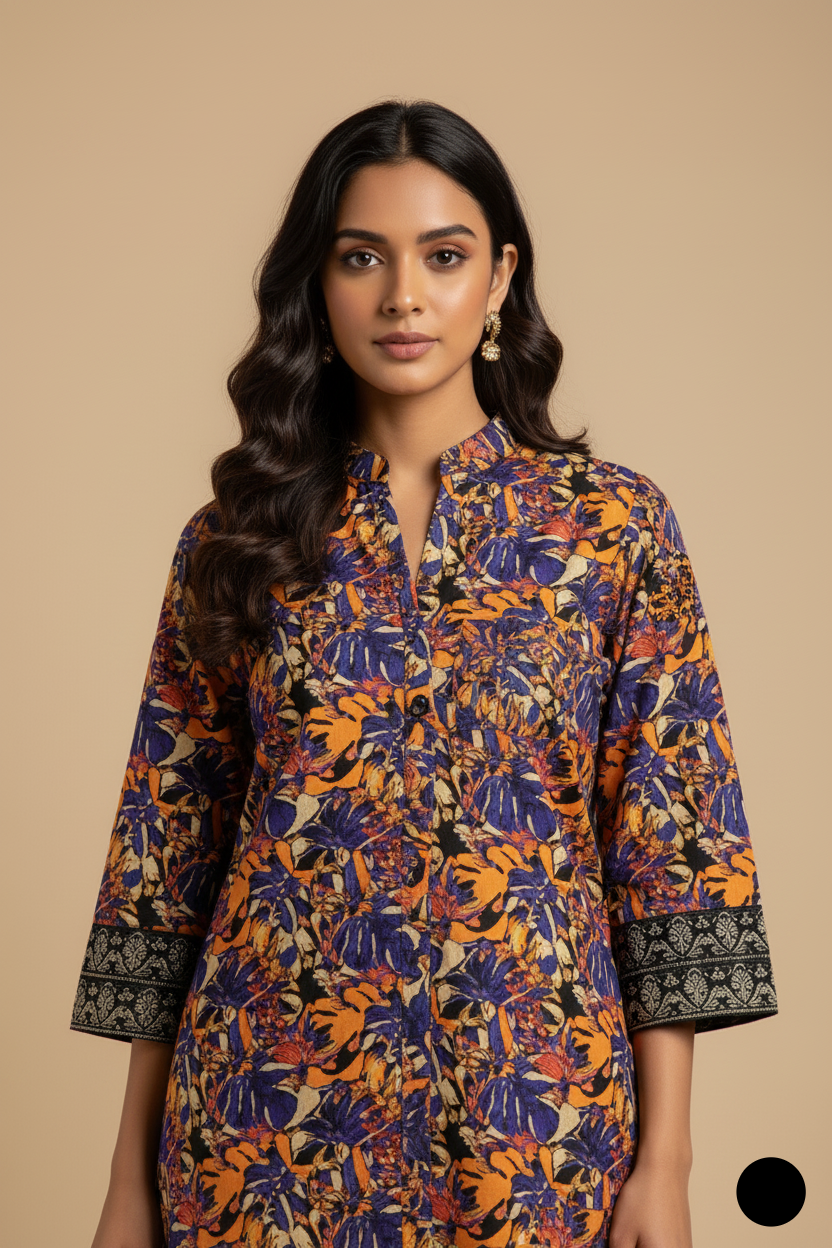 Pakistani women's lawn A-Line printed casual shirt side view