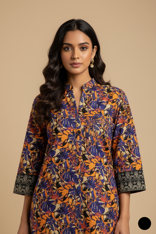 Pakistani women's lawn A-Line printed casual shirt side view