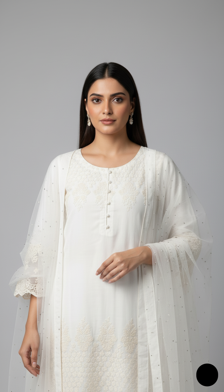 White lawn Pakistani women's A-Line casual shirt side view