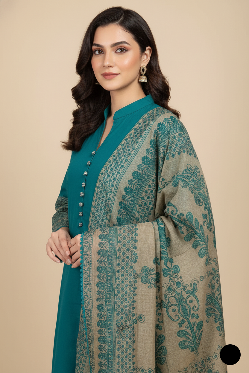 Pakistani women's sea green lawn A-Line casual shirt detail view