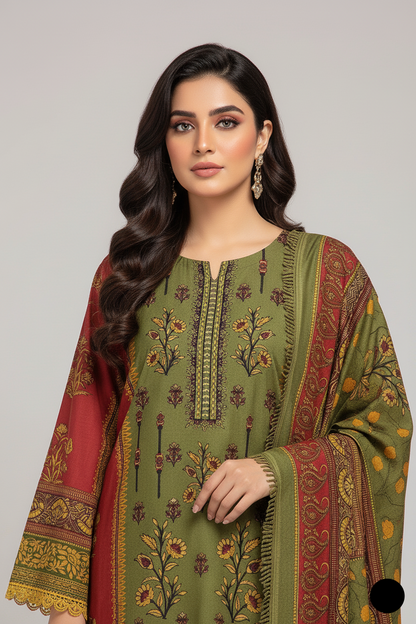 Dhanak A-Line suit SG20 21 - elegant Pakistani women's winter dress with shawl side view