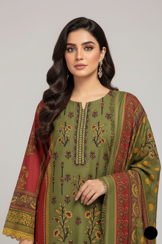 Dhanak A-Line suit SG20 21 - elegant Pakistani women's winter dress with shawl side view