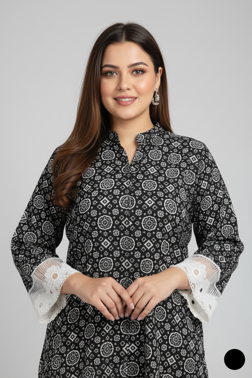 Pakistani women's lawn A-Line printed casual shirt side view