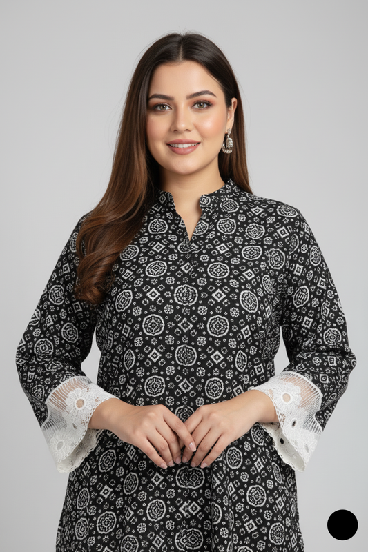 Pakistani women's lawn A-Line printed casual shirt side view