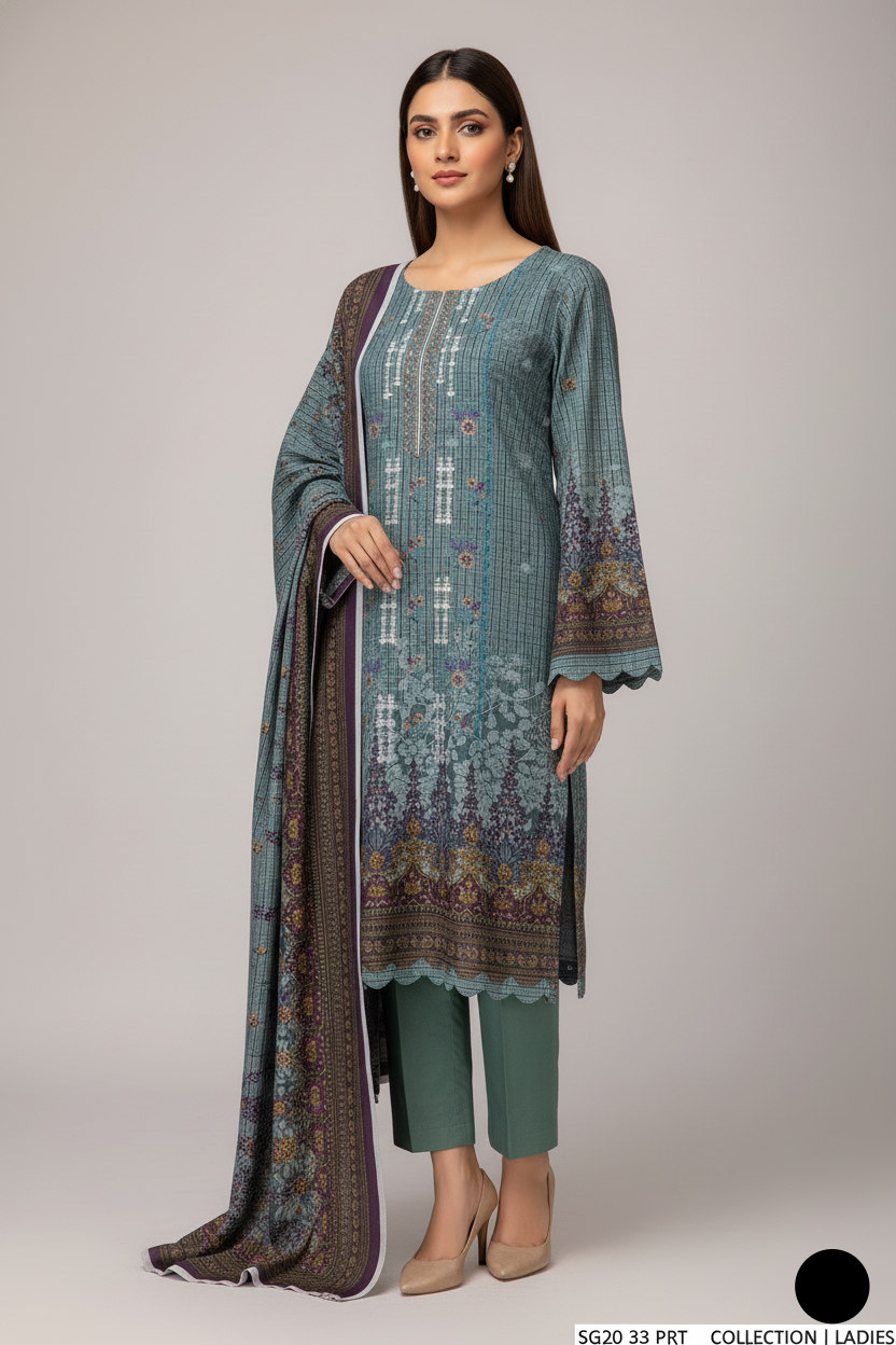 SG20 33 Dhanak women's 3-piece suit - Pakistani casual semi-formal outfit back view