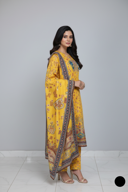 Pakistani women's lawn A-Line printed casual outfit detail view