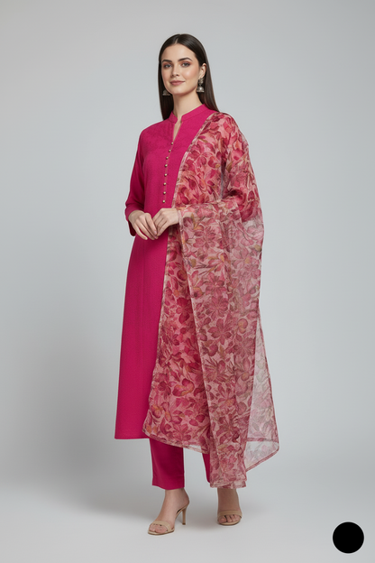 Pakistani women's shocking pink lawn A-Line casual shirt detail view