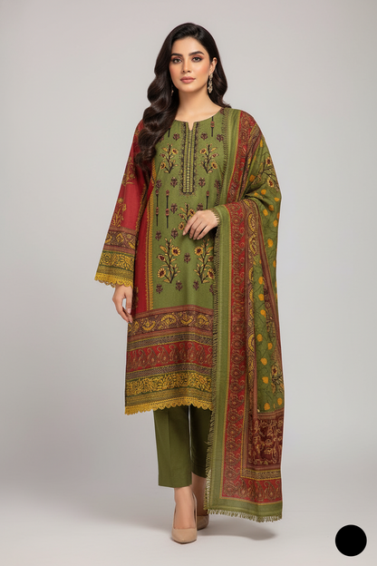 Pakistani Dhanak A-Line 3-piece suit SG20 21 - elegant women's winter dress with shawl